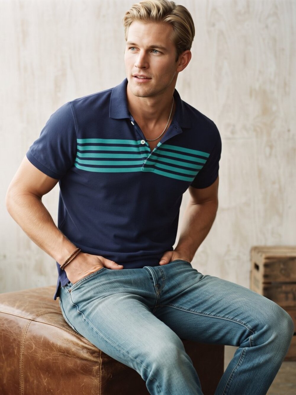 GAP Men's M Navy Green Stripe Cotton Polo Shirt Preppy Heritage Classic